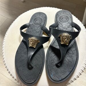 Versace Black Sandals with Gold Medusa Detail